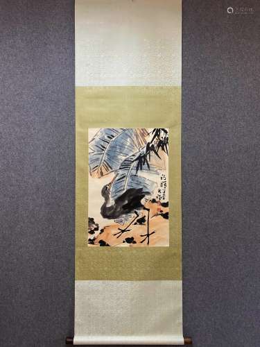 A Chinese Flowers And Birds Painting Paper Scroll, Li Kuchan...
