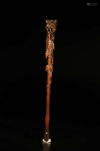 A Carved Rosewood Grapevine Fan Rib
