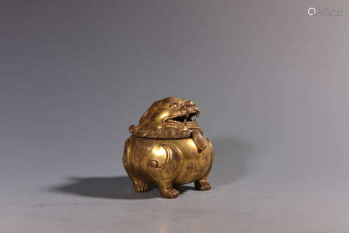 A Gilt Bronze Beast Incense Burner