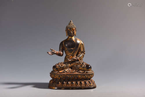 A Gilt-Lacquered-Wood Statue Of Shakyamuni