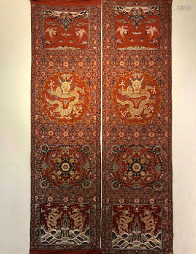 A Pair Of Embroidered Dragon Armchair Blankets