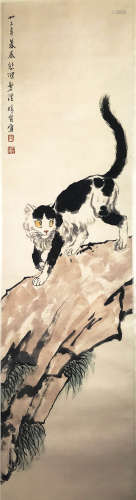 A Chinese Cats Painting Silk Scroll, Xu Beihong Mark