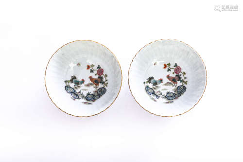 A Pair Of Famille Rose Rooster Bowls