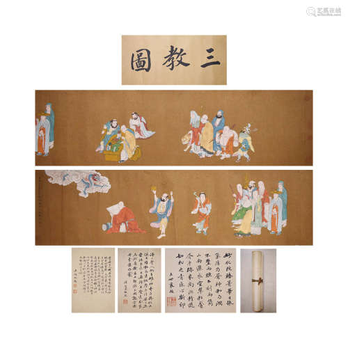 A Chinese Figures Painting Silk Handscroll, Ding Yunpeng Mar...