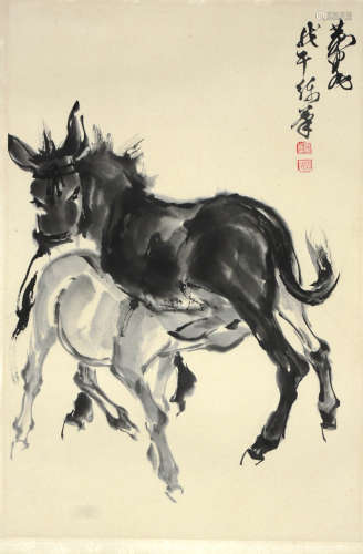A Chinese Horse Group Painting, Huang Zhou Mark