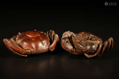 A Pair Of Boxwood Crab Ornaments