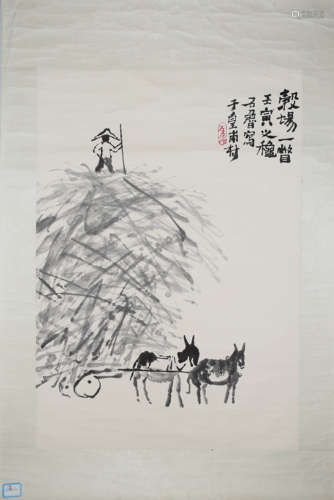 A Chinese Figure Painting Paper Scroll, Shi Lu Mark