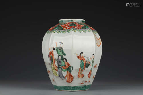 A Gucai Lady Octagonal Jar