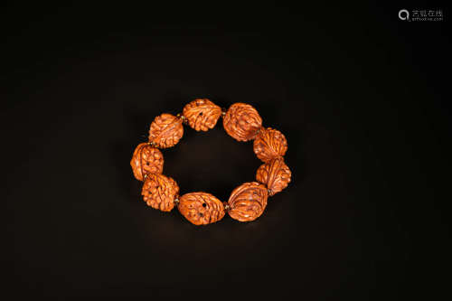 A Piece Of Carved Walnut Beads Arhat String