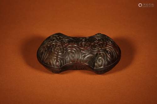 A Carved Sandalwood Cloud Shoe-Shaped Box And Cover