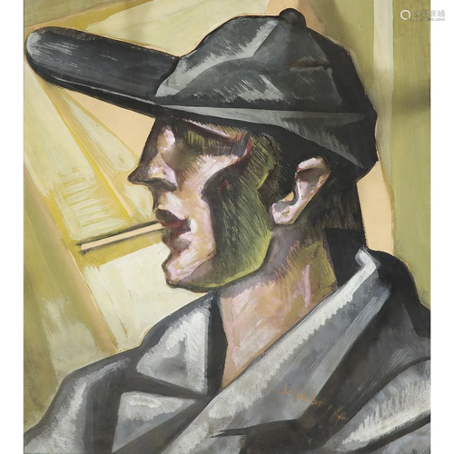 HUGÓ SCHEIBER (1873-1950) FUMEUR À LA CASQUETTE DE