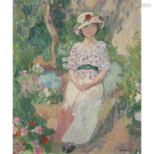 HENRI LEBASQUE (1865-1937) JEUNE FILLE À L'OMBRELLE