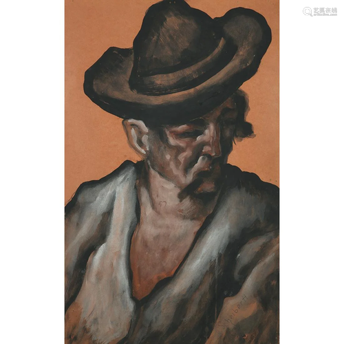 HUGÓ SCHEIBER (1873-1950) HOMME AU CHAPEAU DE LÉGER