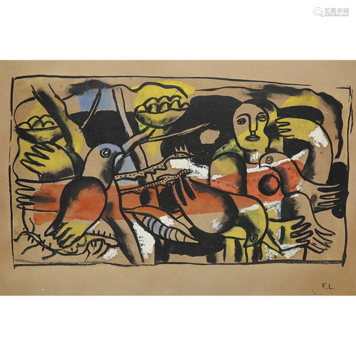 FERNAND LÉGER (1881-1955) LA FEMME AUX OISEAUX Gouache