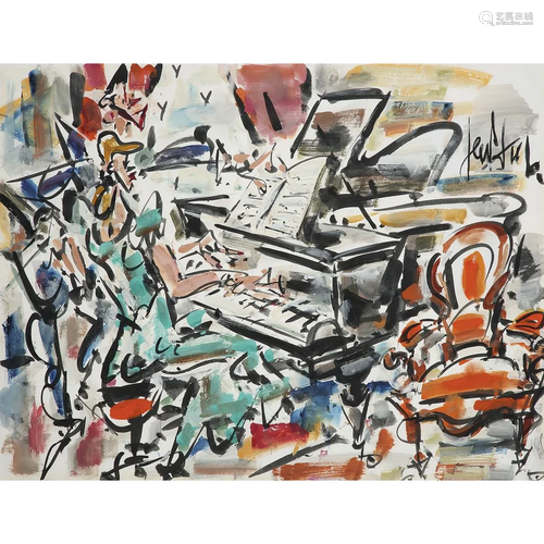 ƒ GEN PAUL (1895-1975) LA PIANISTE, VERS 1970 Gouache