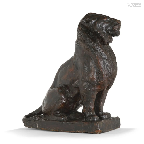 AUGUSTE CAIN (1821-1894) LION ASSIS Cire sur plâtre