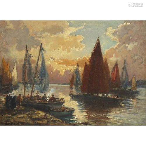 HENRI ALPHONSE BARNOIN (1882-1940) VOILIERS AU PORT EN