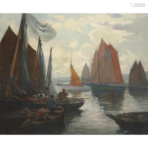 HENRI ALPHONSE BARNOIN (1882-1940) VOILIERS AU PORT À