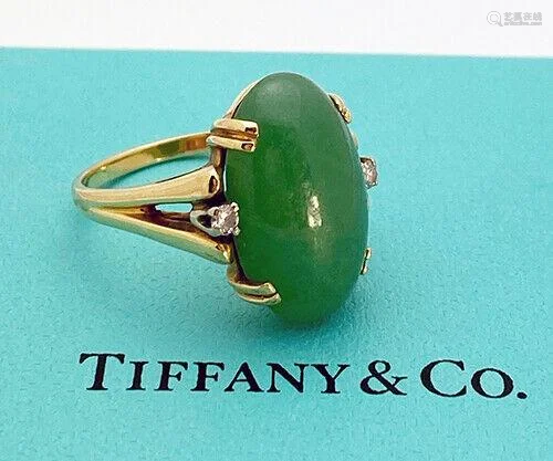 Estate Tiffany & Co. 14K Yellow Gold Jade Ring Size 8.5