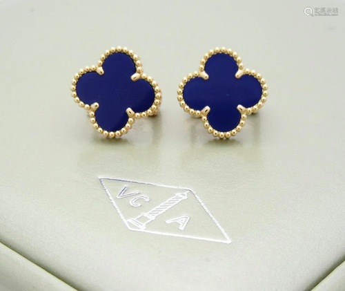 Van Cleef & Arpels Alhambra Lapis Earrings in 18k