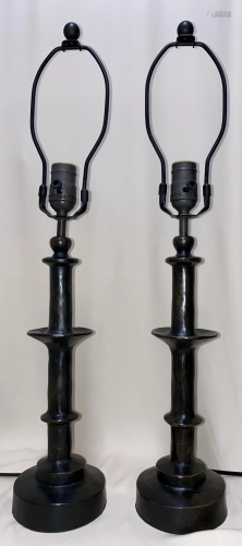 Diego Giacometti pair of large bronze table lamps
