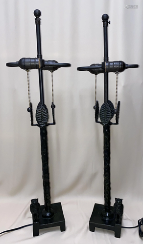 Diego Giacometti pair of large bronze owl table lamps