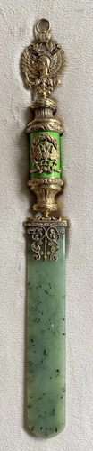 RUSSIAN SILVER ENAMEL NEPHRITE DIAMOND LETTER OPENER