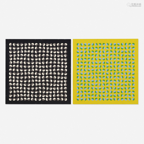 Edna Andrade, Yellow Bounce; Silver Turn (two works)