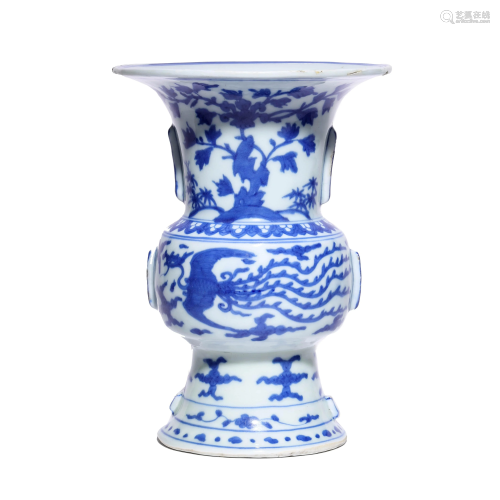 Chinese Porcelain Blue & White Dragon & Phoenix Vase Marked ...