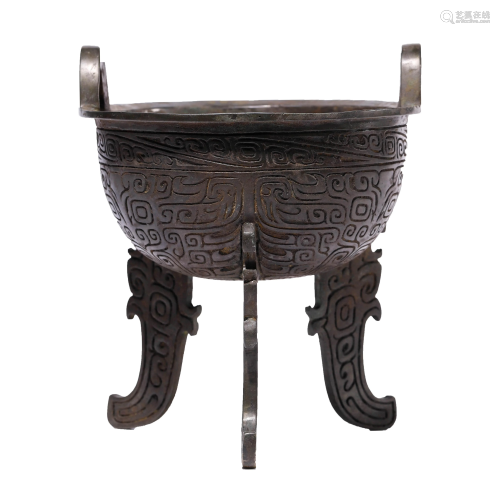 Chinese Bronze Archiastic Steaming Vessel, Ding