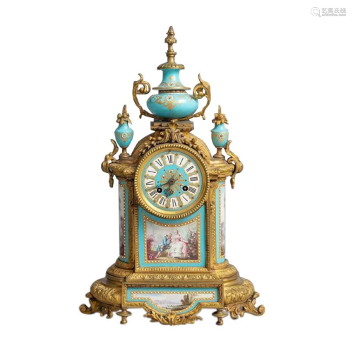 17th C Louis XVI Style Sefler Pattern Porcelain Mantel Clock
