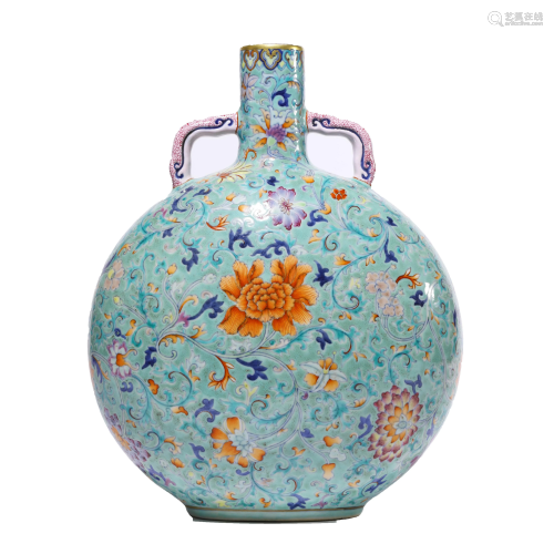 Chinese Porcelain Doucai Interlock Branches Moonflask Marked...
