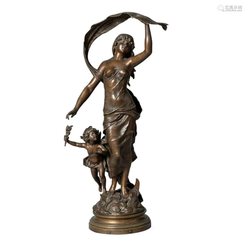 Bronze Scupture of Lady & Girl Aug. Moreau, 18th C