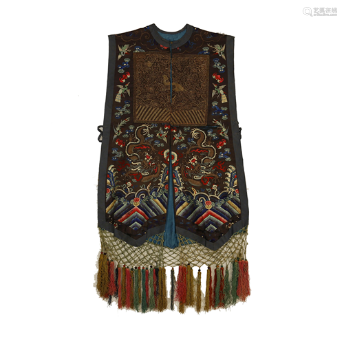 Chinese Qing Dynasty Black Silk Emboidery Vest