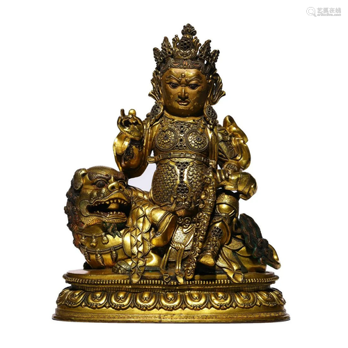 Chinese Gilt-Bronze Yellow JambhalStatue