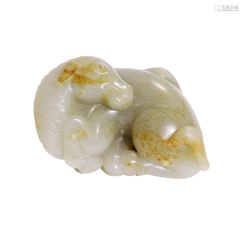 White Jade Carving of Camel with Russet