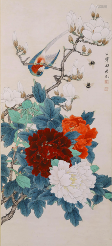 Chinese  Scroll Painting of Flowers Tian Shi Guang