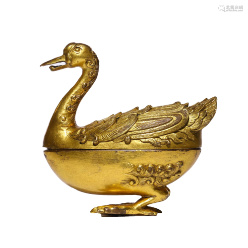 Chinese Gilt-Bronze Goose Censer
