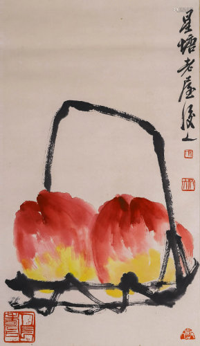Chinese  Scroll Painting of Peaches Bai Shi