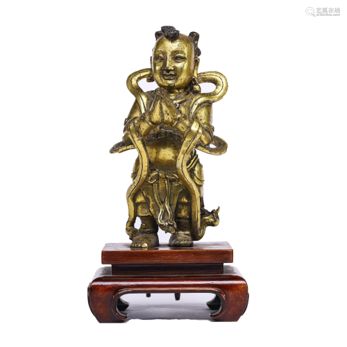 Gilt-Bronze Zen Zai Boy Scupture & Stand