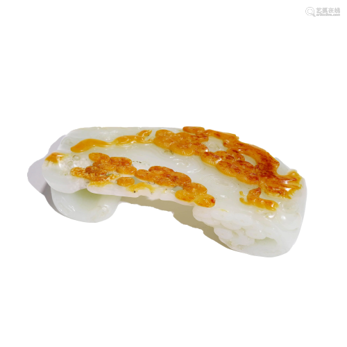 White Jade Brush Rest with Russet
