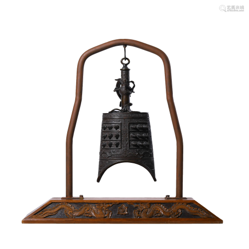 Chinese Bronze Chime Bell & Stand