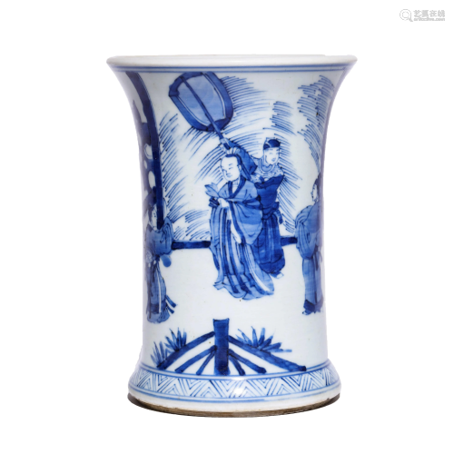 Chinese Porcelain Blue & White Figure Brush Pot
