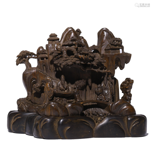 Chinese Sandlewood Carving & Stand