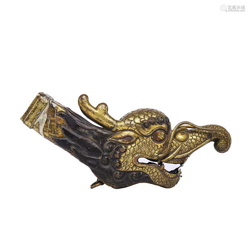 Chinese Gilt-Bronze Dragon Head Knob