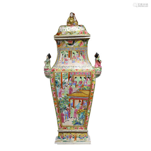 Chinese Porcelain Cantonese Famille-Rose Story Vase