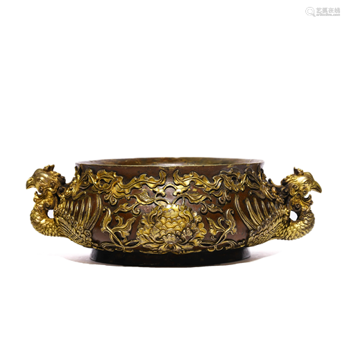 Chinese Gilt-Bronze Phoenix Censer Marked Xuan De