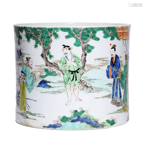 Chinese Porcelain Wucai Figure Brush Pot