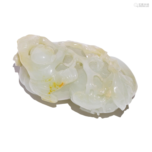 Chinese White Jade Carving of Peanches & Citrons