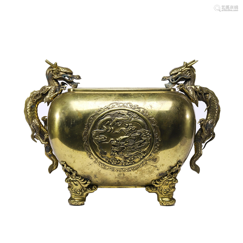 Chinese Gilt-Bronze Dragon Censer Marked Qian Long